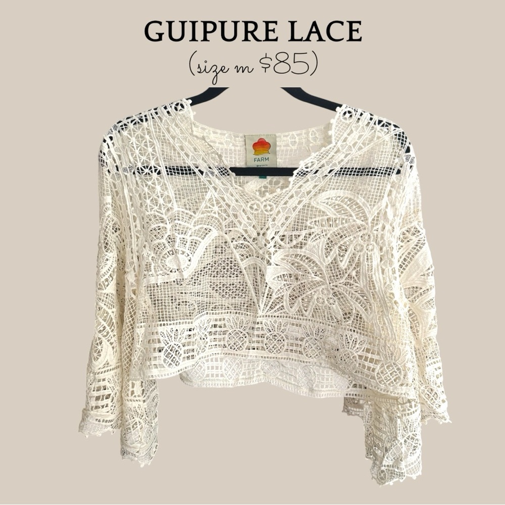 FARM Rio Cream Guipure Lace Cropped Blouse